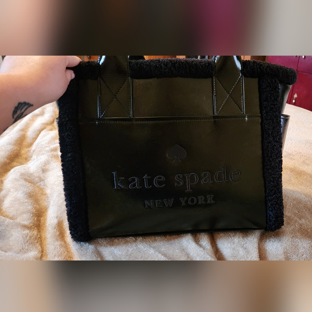 Kate Spade New York Large Black Jett Faux Shearling Tote
